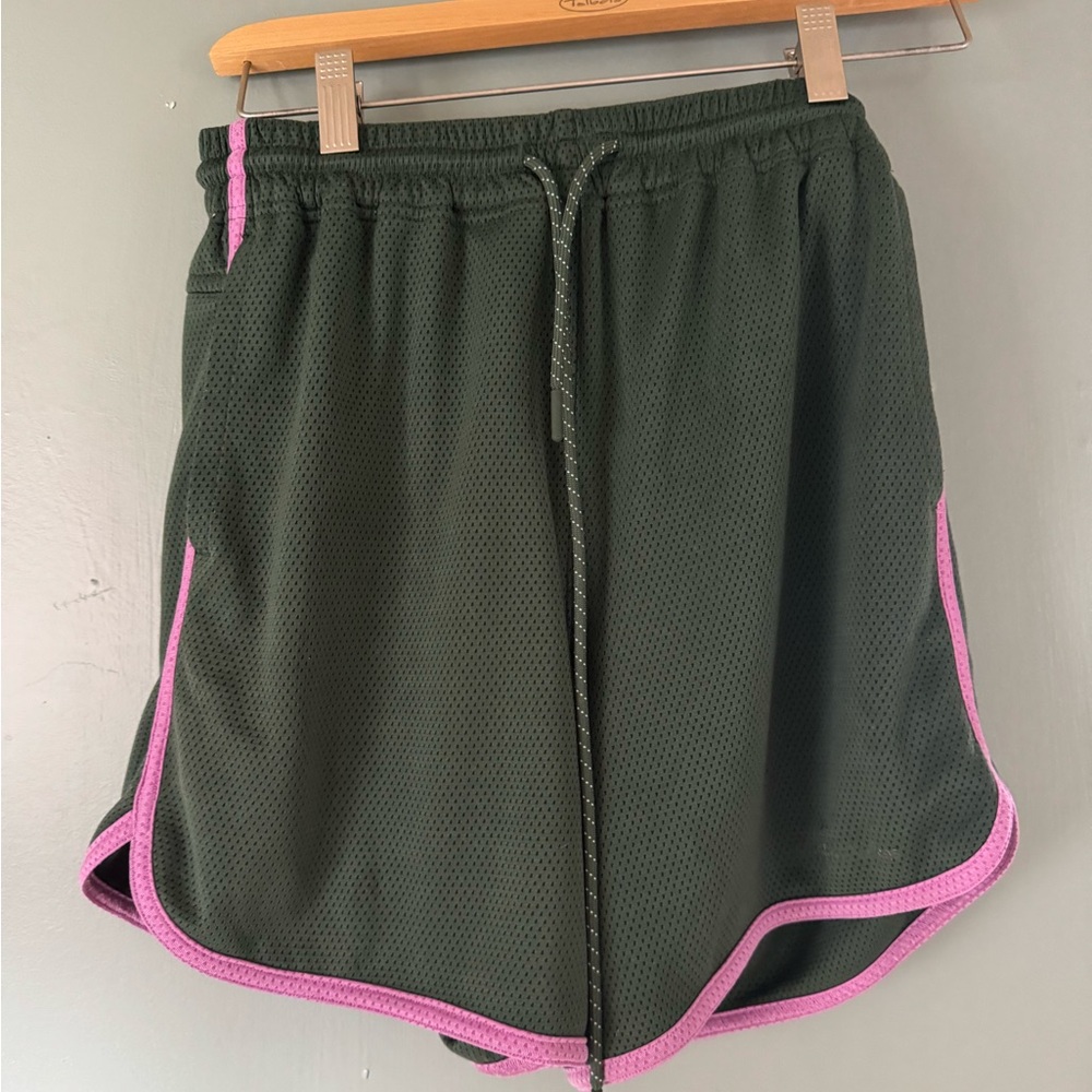Outdoor Voices Women's Green Shorts with Pink Trim
